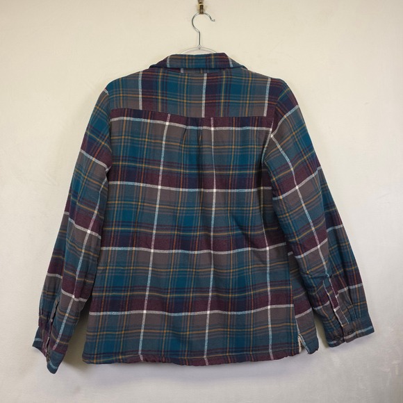 Rustic Ridge Sherpa Lined Flannel Shirt Womens L Blue Plaid Cozy Button Shacket - Picture 14 of 16